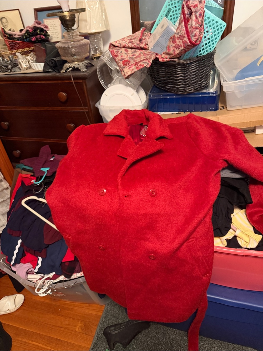 Susan Graver Red Double-Breasted Pea Coat